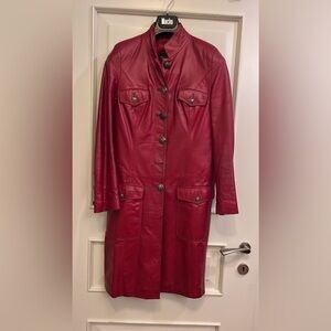 VINTAGE Y2K Women's Red genuine Leather Trench Coat mid length size M